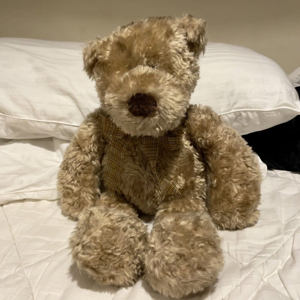 Vintage 2000 Animal Alley Golden Brown 16" Teddy Bear w/Bow Plush Toys R Us